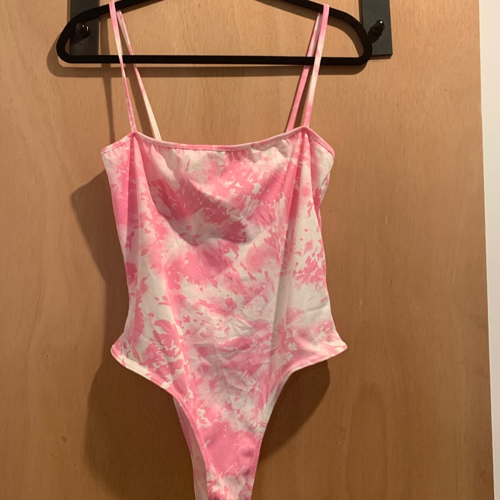 Pink and white tie dye bodysuit